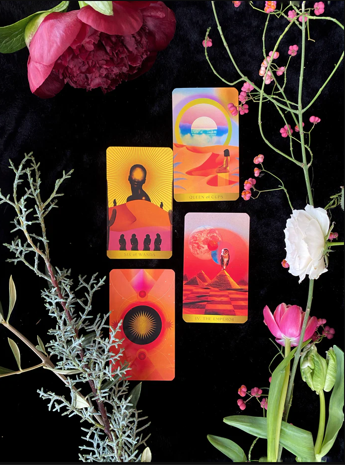 Radiant wilds tarot cards with flowers around